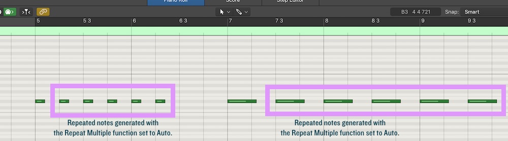 logic pro x note repeat auto setting