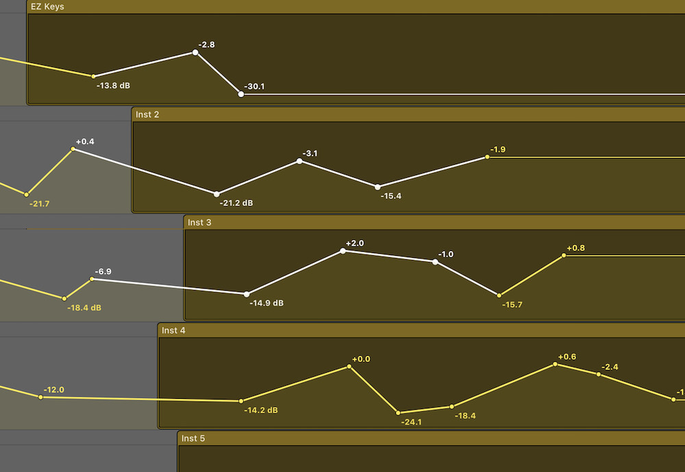 Automation Selection Logic Pro X 01 automation nodes across multiple tracks