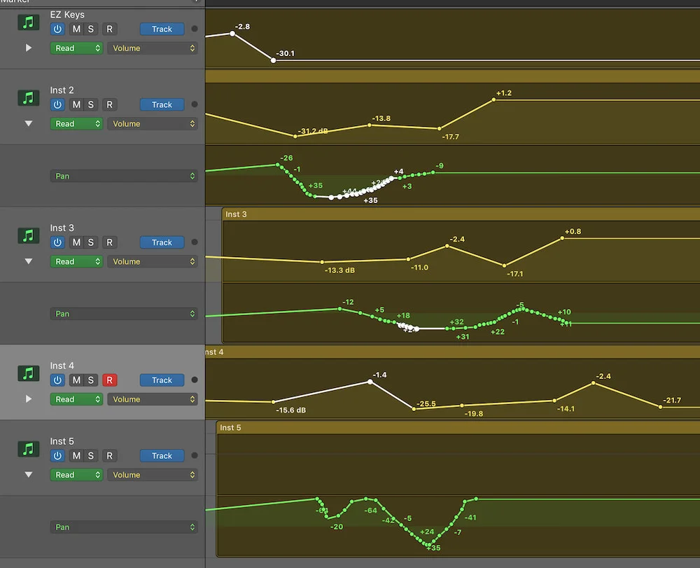 Automation Selection Logic Pro X 03 Multiple types selected