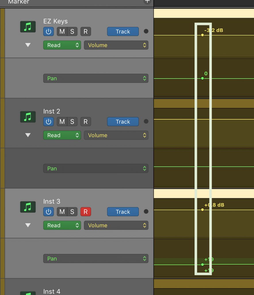 Automation Selection Logic Pro X 05 multiple nodes created