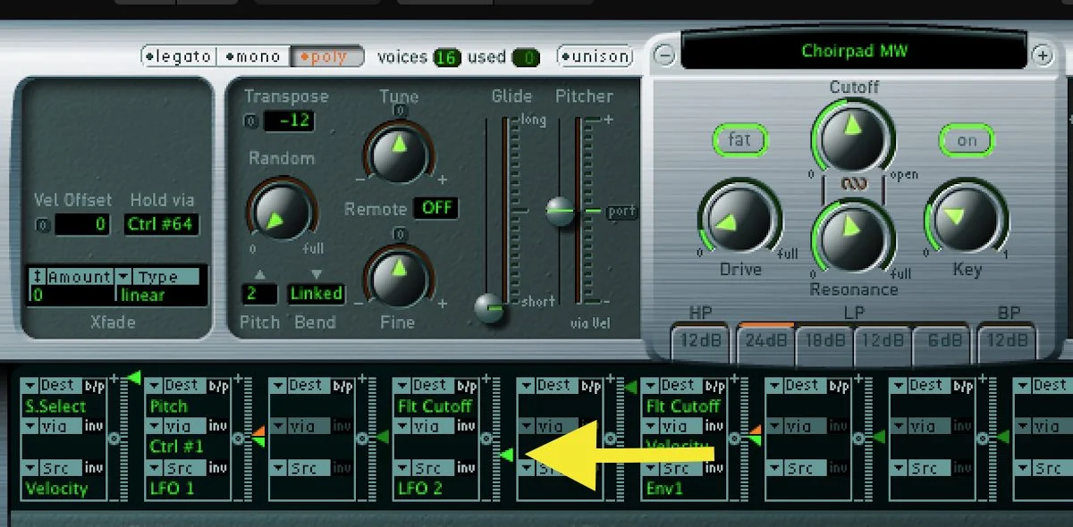 Secondary Modulation with EXS 24 03 Fixed LFO 2 value
