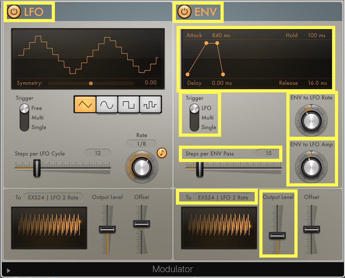 Secondary Modulation with EXS 24 05 Envelope Settings