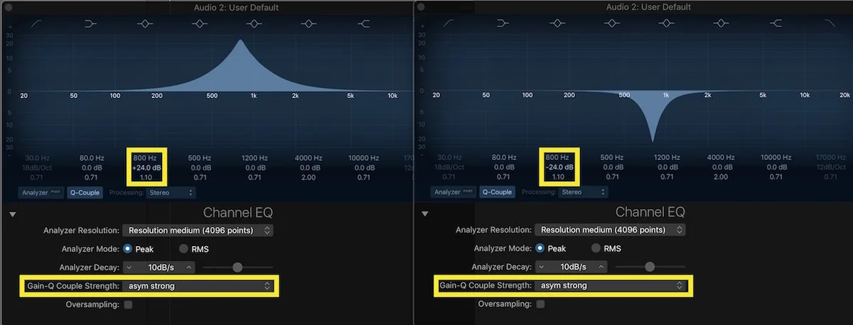 Logic Pro X Channel EQ Magic 03 800 hz asym strong