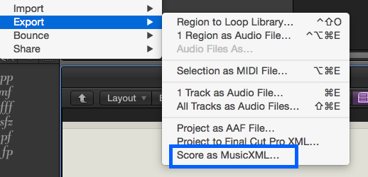Menu path for MusicXML Export