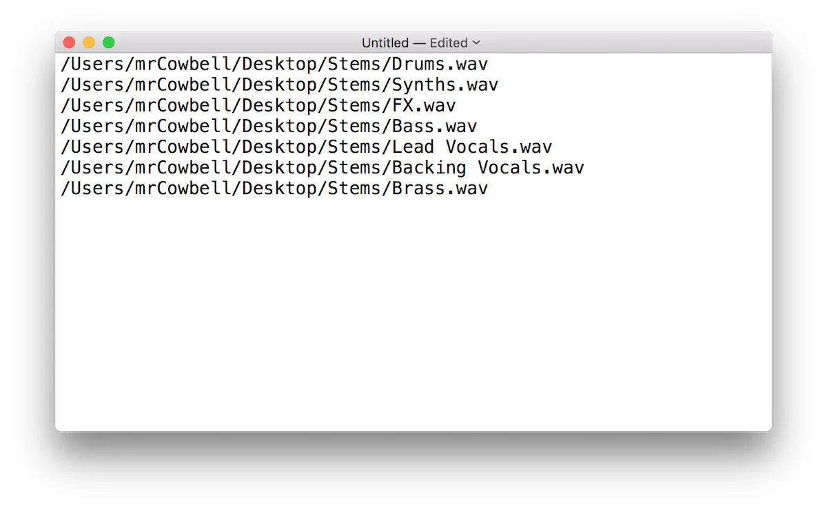 a screenshot of Text Edit on Mac OS X Sierra