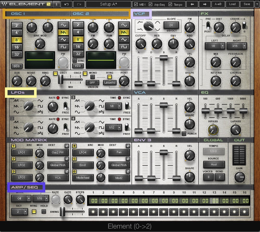 a screenshot of the waves element synthesizer