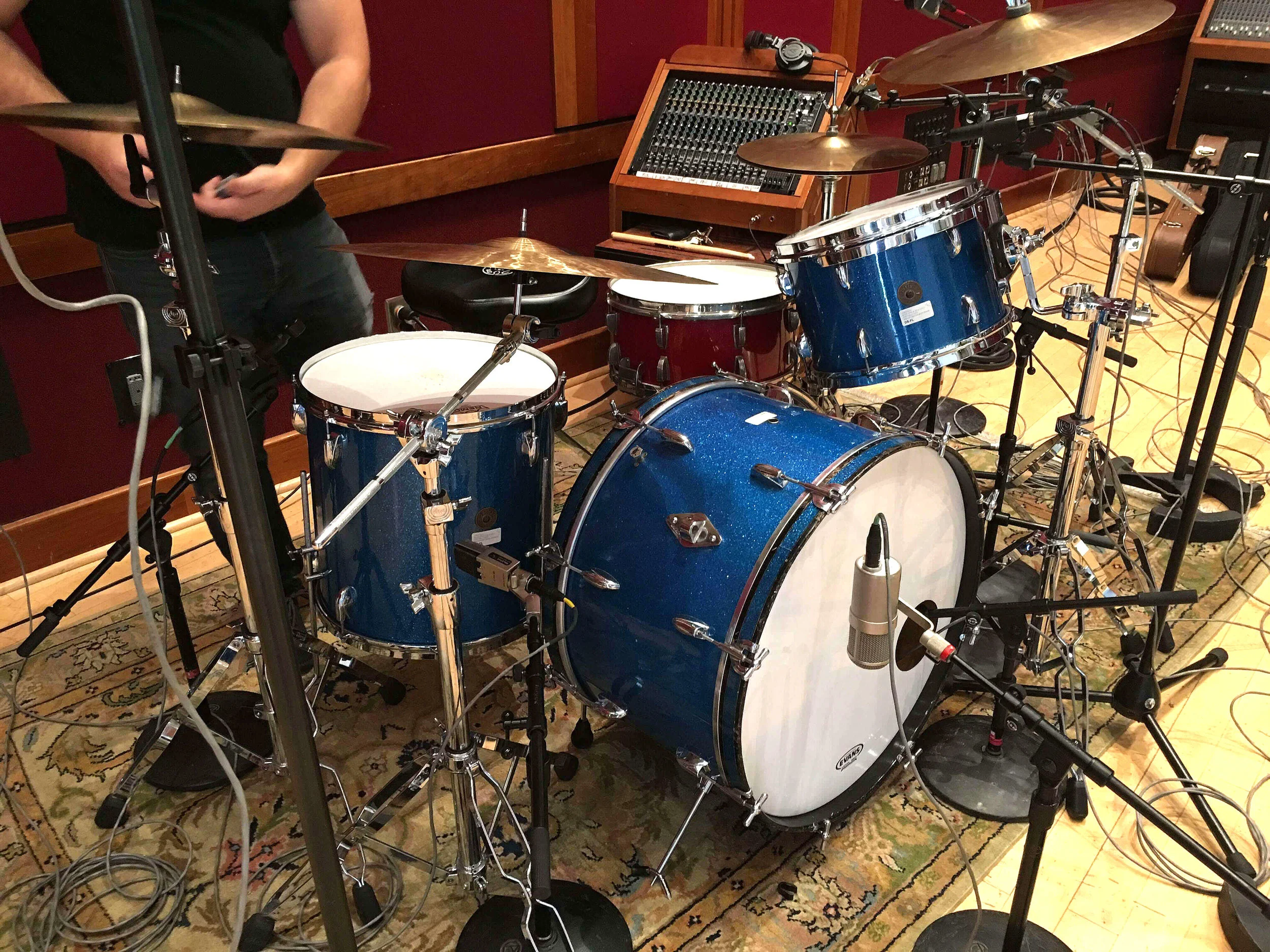 The cymbal on the far right of the drummer is sometimes a challenge for stereo overheads and calls for a spot mic, but in this case the widely spaced Coles did the job well
