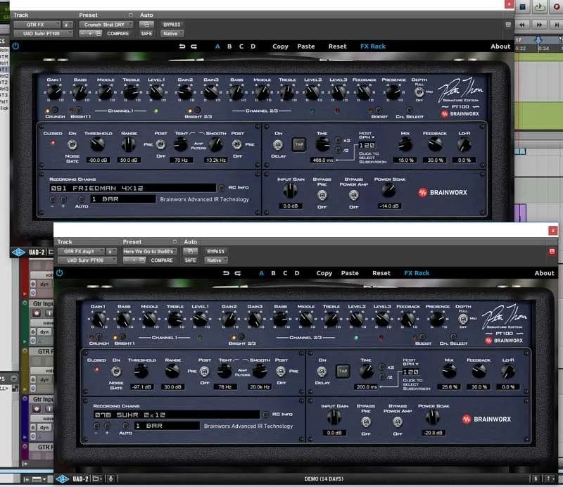 Two Different Settings For Suhr PT100 Distorted Tones