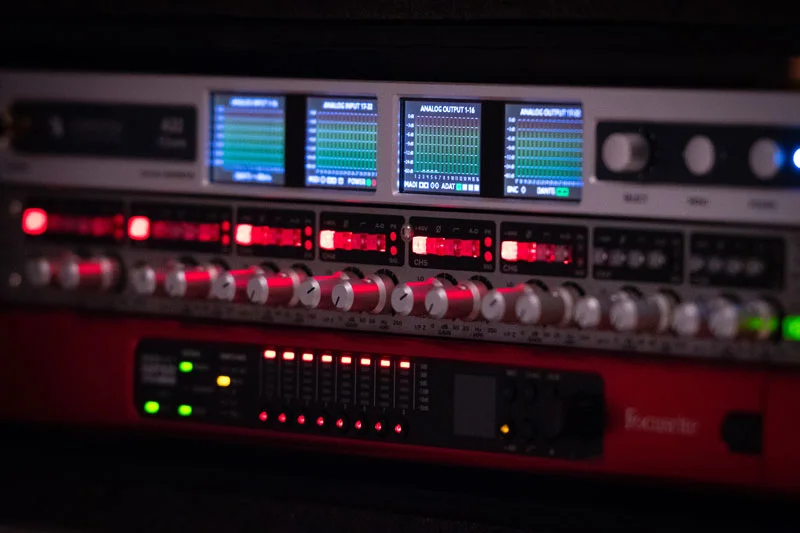 Ferrofish A32 Dante AD / DA Converter In The Stage Recording Rack With Audient ASP 880 & Focusrite MP8R