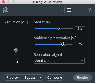 iZotope Dialogue De-reverb Module
