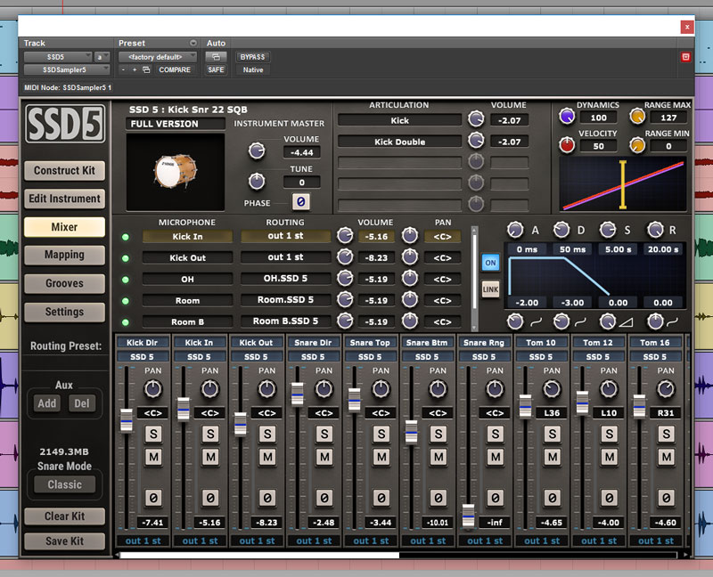 SSD5 Mixer window. The is the kit we used for Mix 2 - Fast Fat Rock