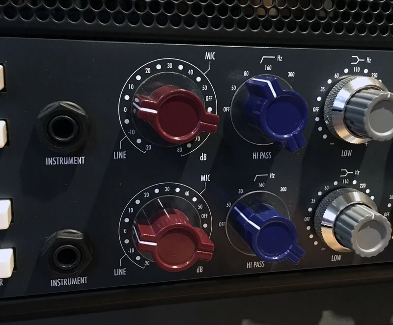 High pass filters set to 50 Hz and 80 Hz to create the stereo image.