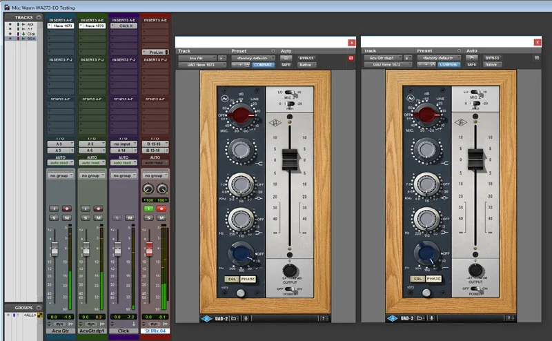Using the Universal Audio Neve 1073 I recreated the same settings as the hardware to achieve a very similar result