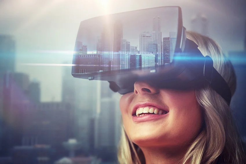 technology, augmented reality, entertainment and people concept