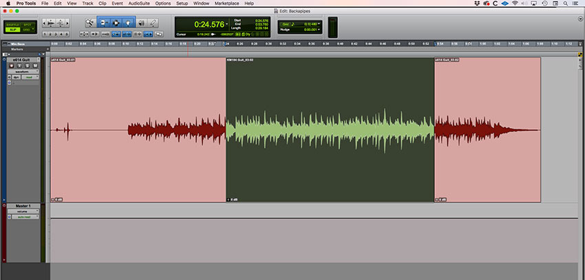  Using Edit - Trim To Fill Selection extends the green clip to the beginning and end of the of the edit selection. 