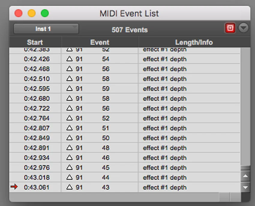 MIDI Event List