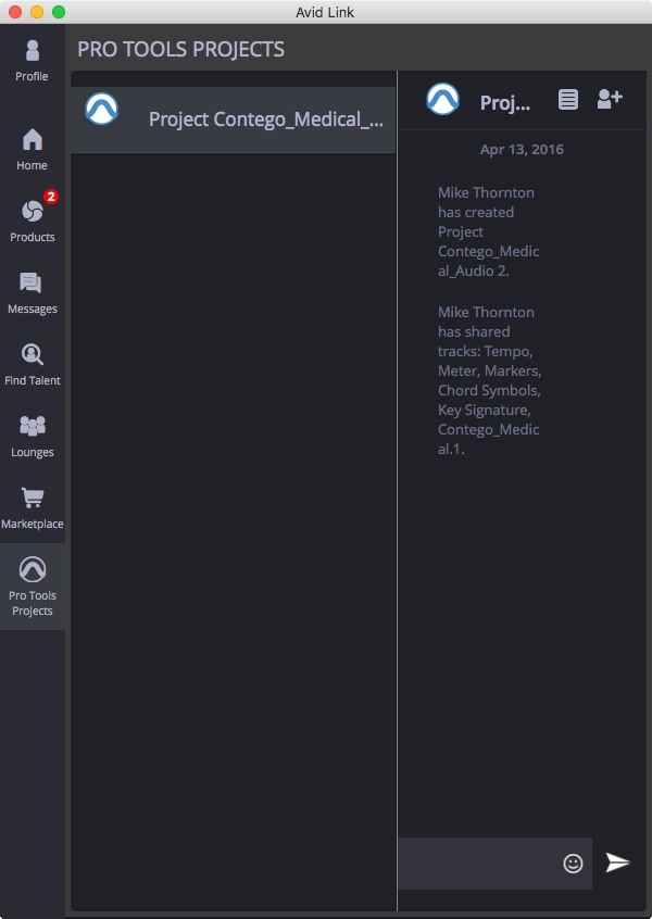 Avid Link Pro Tools Project Tab