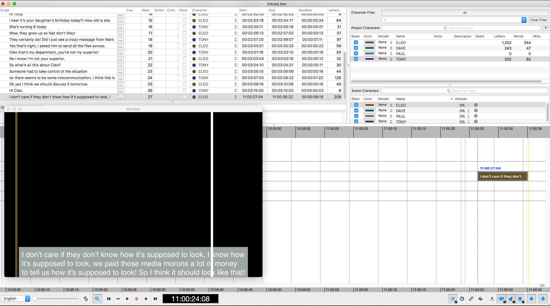 VoiceQ loaded with script and video window with Static Script. Click on image to see a larger version