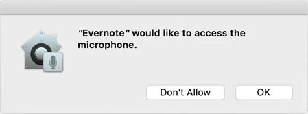 macOS Mojave Evernote would like to access the microphone