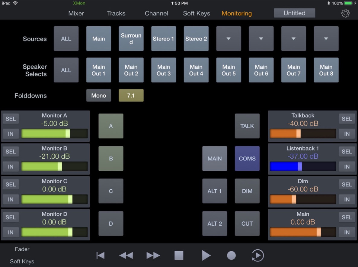 Pro Tools Control App Monitor View Page