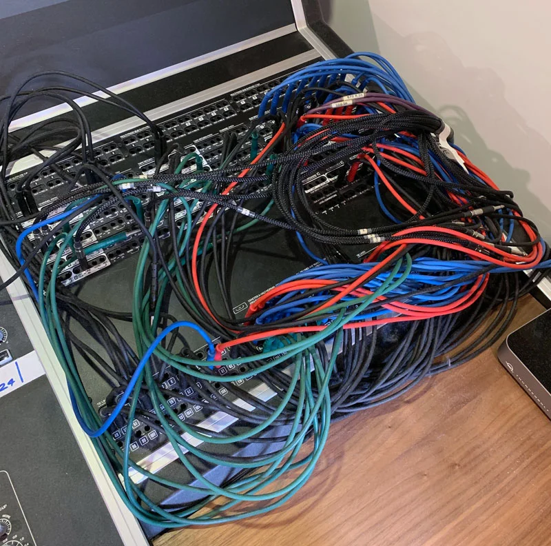 The over flowing Audient 8024 patch bay