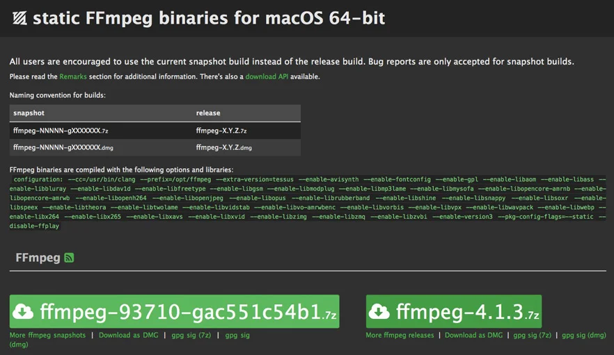ffmpeg static version download page