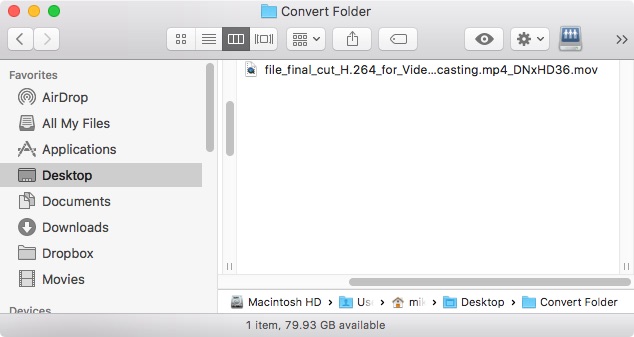 Completed converted file in selected location