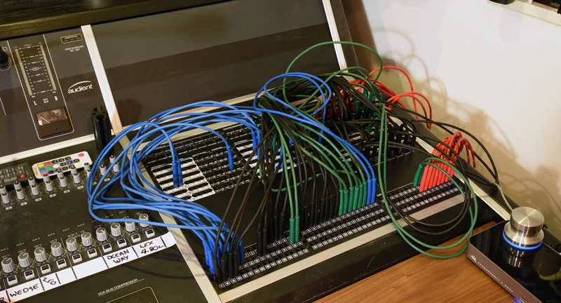 The re-organised bantam patch bay on the Audient ASPP8024 HE console