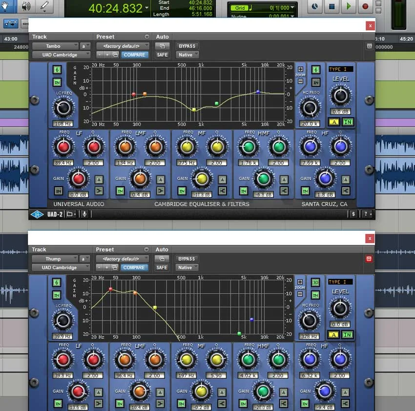 Percussion EQ settings (Tambourine Top & Thump Bottom)