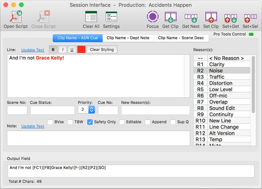 EdiCue Session Interface Window