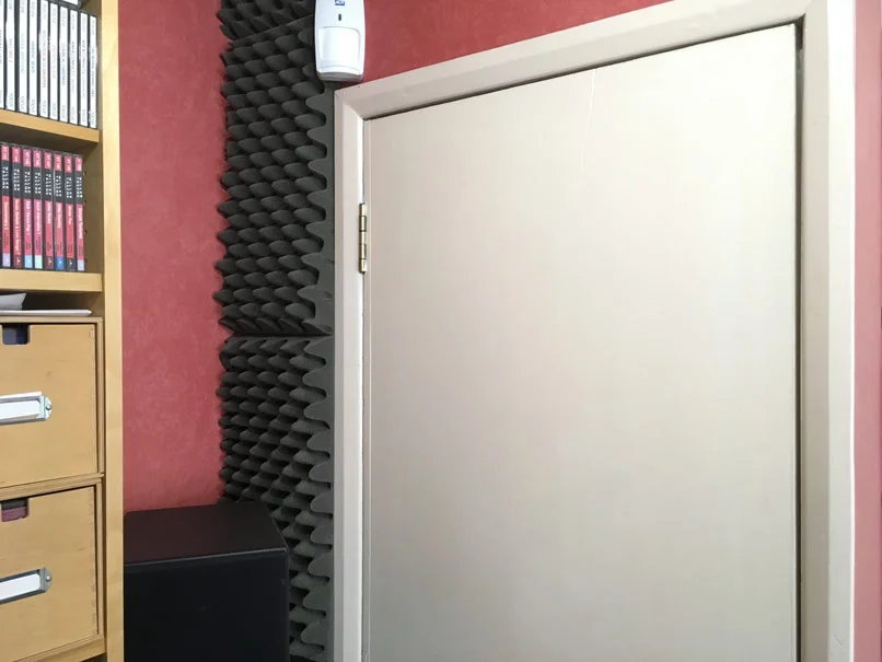 back wall left side with computer cupboard and-deep bass trap covered in acoustic foam tiles