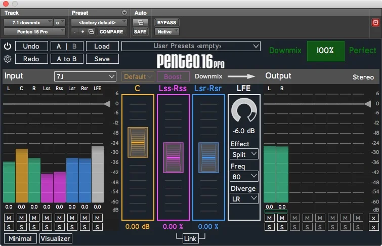 Penteo 16 Pro 7.1 downmix plugin