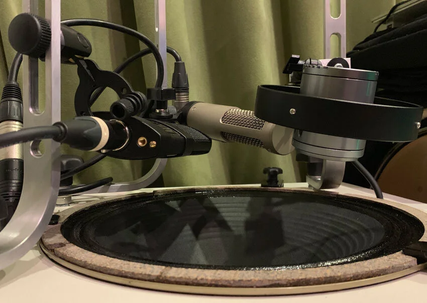 All three mics in phase a small distance from the 12 inch Vintage 30 speaker cone.