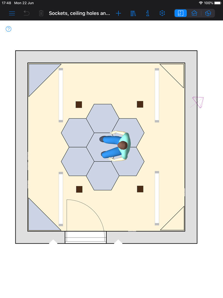 Top down view with acoustic panels