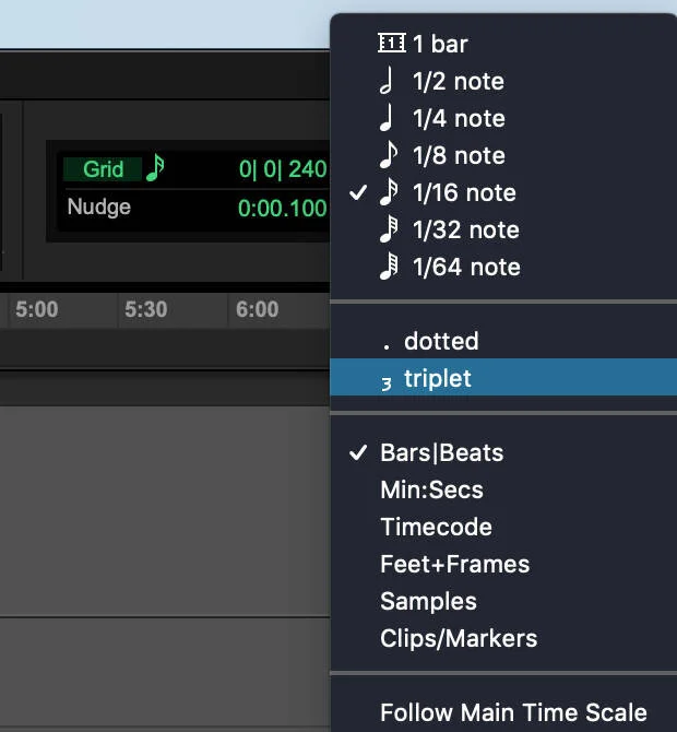 Setting the grid to Triplets