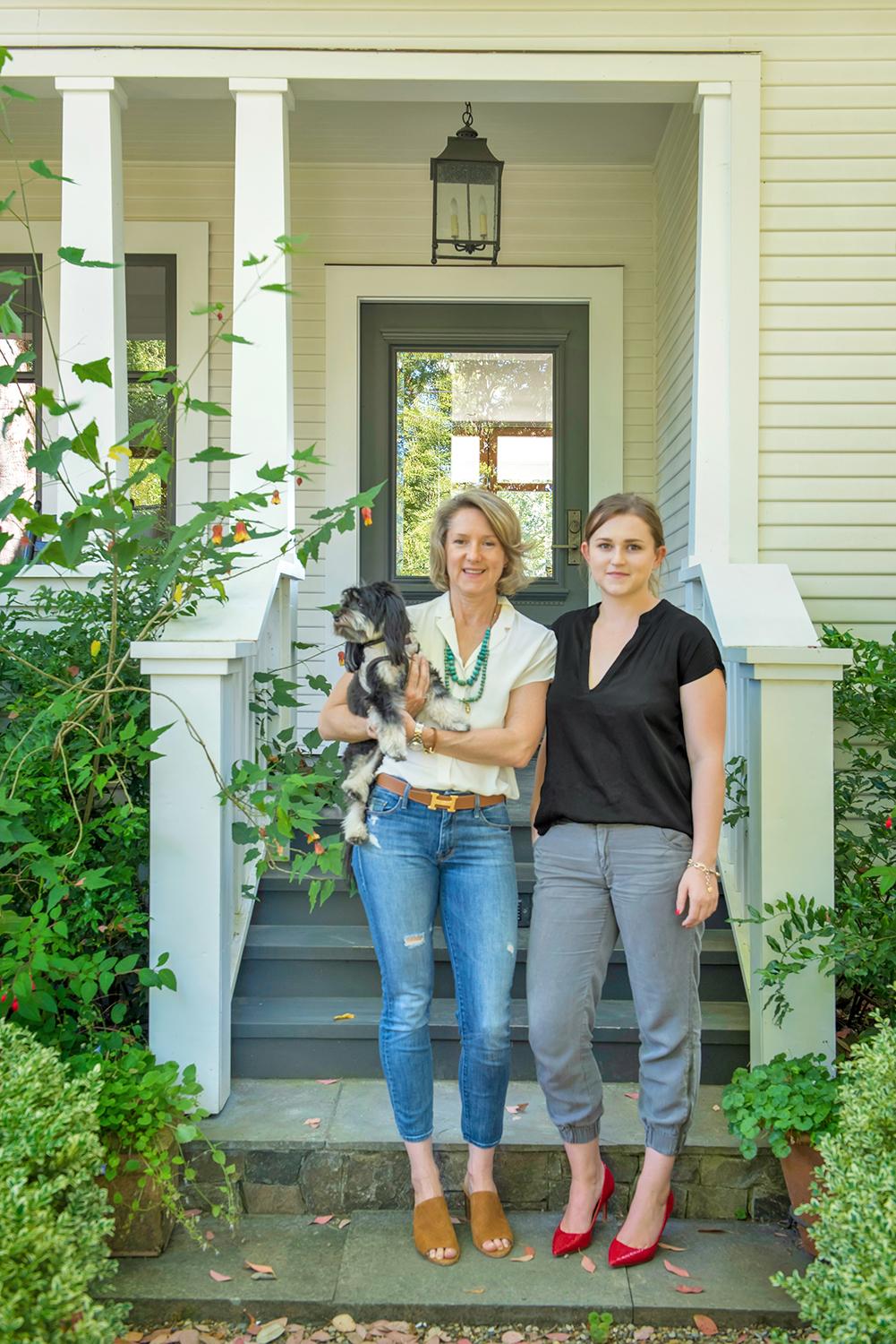 Tama, Lauren and Marley at the front porch of the Main House at Knowlton Farms & Vineyard