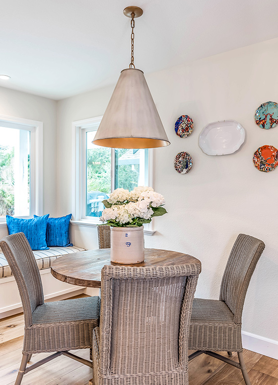 This eat-in adds both a traditional element as well as a bit of fun and whimsy along with a pop of color.