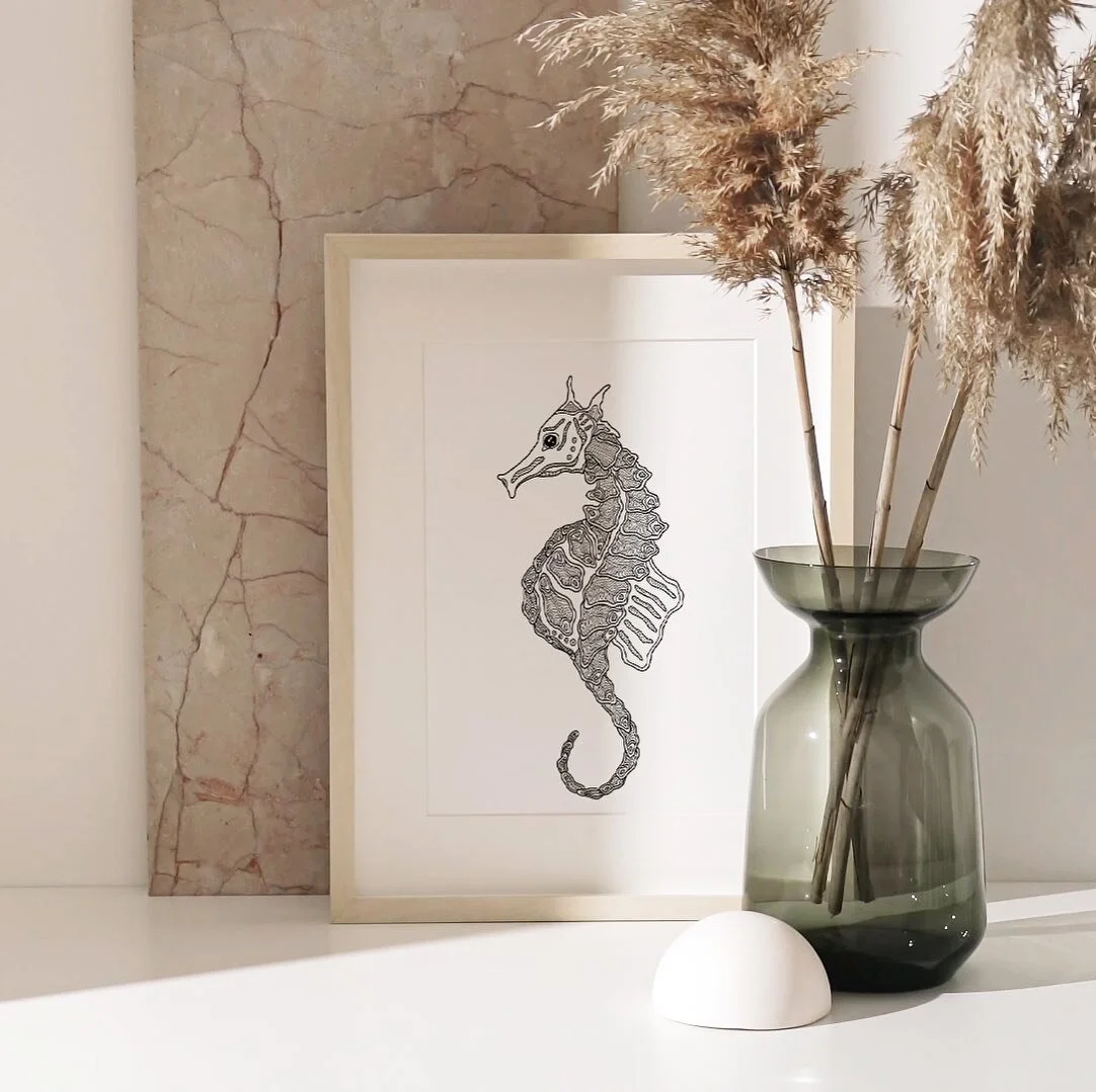 E A S E 🌊 Go with the flow

A3 Art Print, DM if you want framing included

https://www.katkilburn.com/likewavesknowshores/ease

#ease #artprint #gowiththeflow #seahorse #ocean #blackandwhite #illustration #framedprint #ausmade #goldcoast