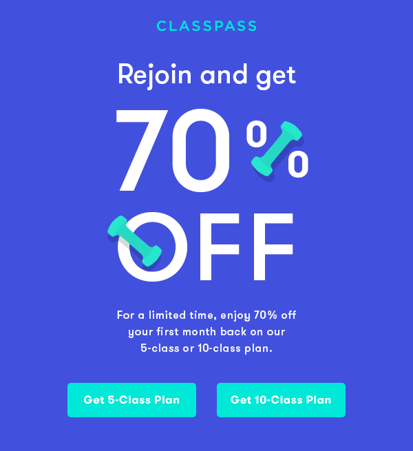 email designed to win back former ClassPass members