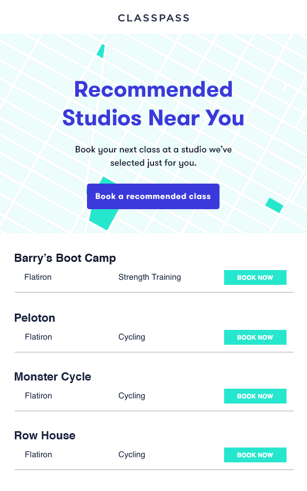 dynamic recommendation email sent to members to encourage bookings