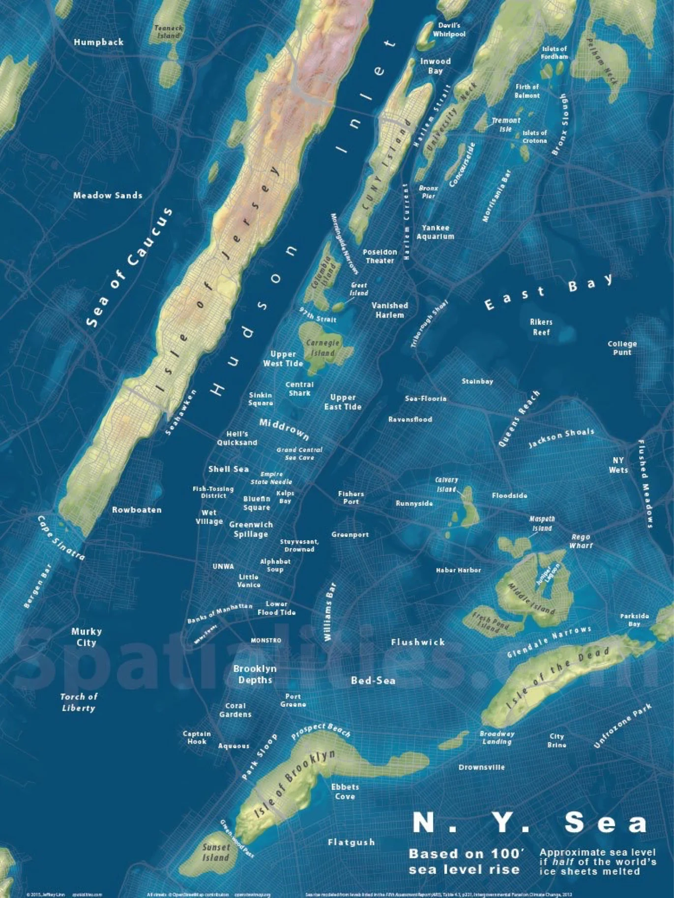 N. Y. Sea Sea Rise Map by Spatialities