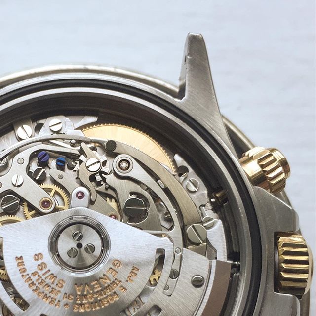 Rolex 4030, their take on the Zenith 3019PHC 'El Primero' movement. Rolex stepped down the frequency to 28,800 vibrations per hour, added a free-sprung overcoiled hairspring, removed the date, improved the automatic winding mechanism, and stepped up 