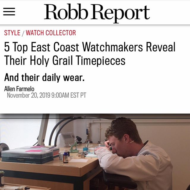 Jack was recently interviewed by @afarmelo for the @robbreport about his holy grail watch as well as his everyday timepiece. It&rsquo;s a great honor to be mentioned as one of the top 5 watch repair and restoration facilities on the east coast alongs