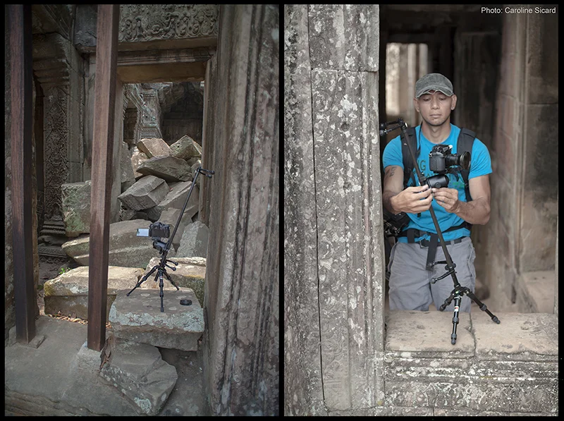 With numerous attachment points, the slider can be set-up in different angles using small tripods and against structures. Cambodia