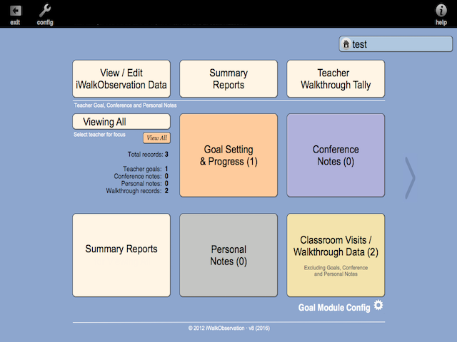 The Goals and Conference menu is a control center for all your walkthrough data. View stats on all your walkthrough and conferences or select an individual teacher to quickly review their goals, conferences, professional notes, and classroom walkthroughs.