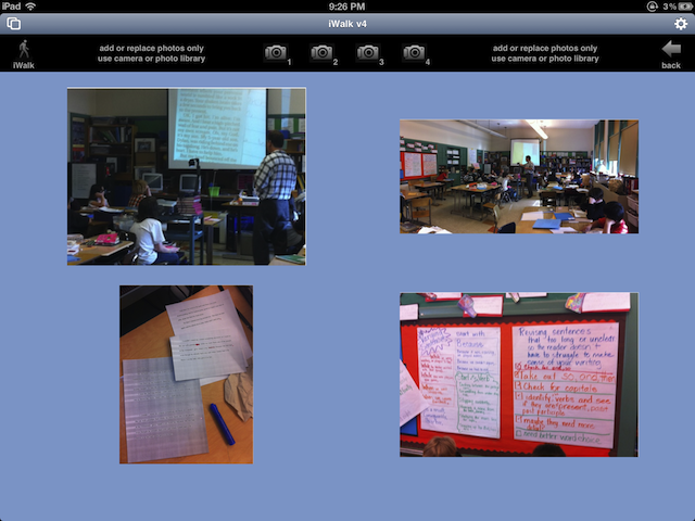 Add up to four photos with captions to most iWalkObservation tools. Photos are sent by email as an attached PDF document.