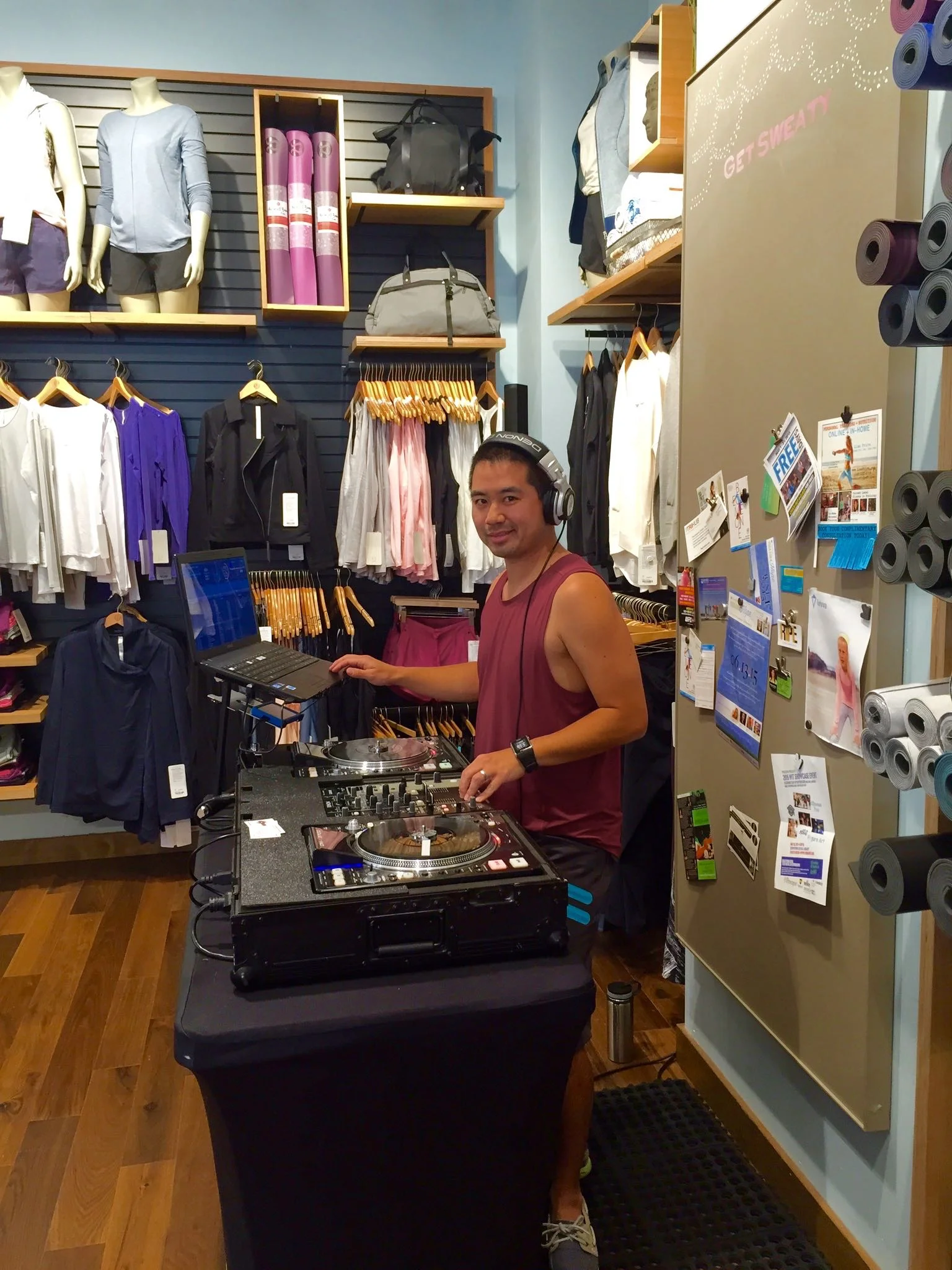 DJ Justin Kanoya performs at Lululemon Fashion Valley to celebrate the Rock n' Roll San Diego 1/2 Marathon and Marathon Weekend.