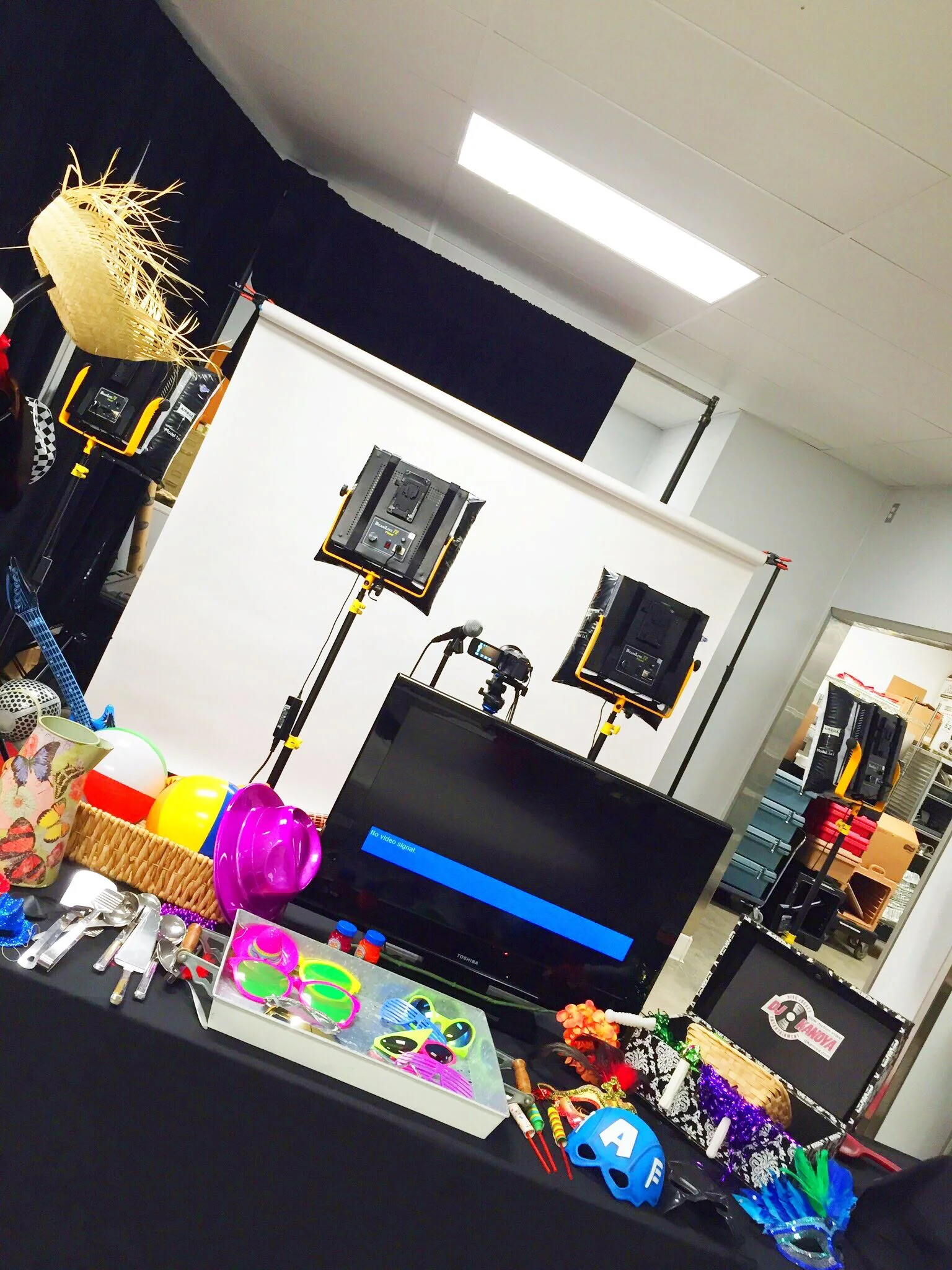 The slow motion video booth and props before the party begins.