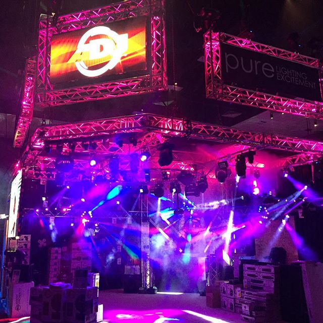 The DJ Expo is lit up by manufacturers such as American DJ, who are on hand to promote their latest product offerings. 