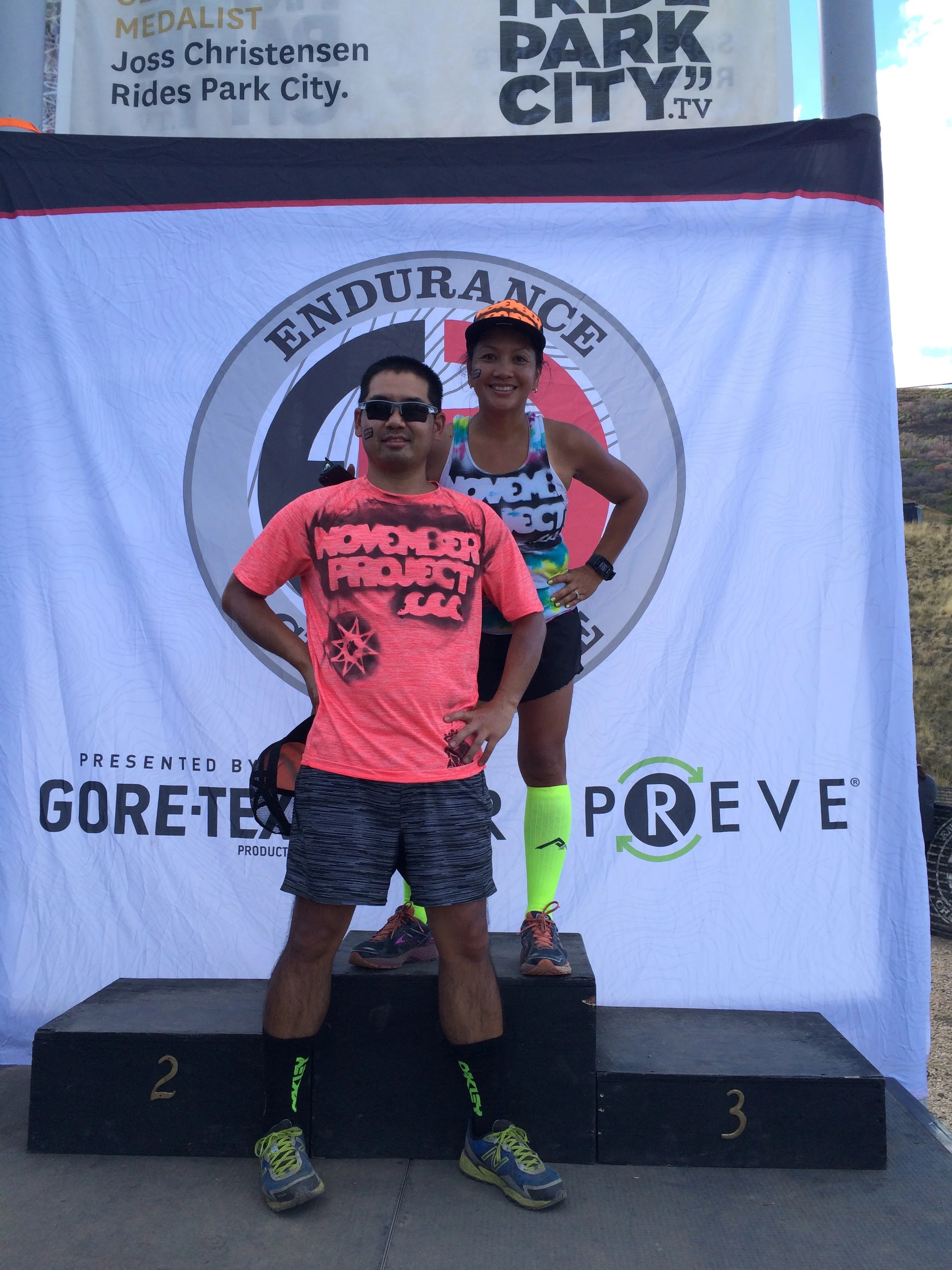 Sheila and I on the podium. We didn't win, but that doesn't mean we can't pose on the podium.